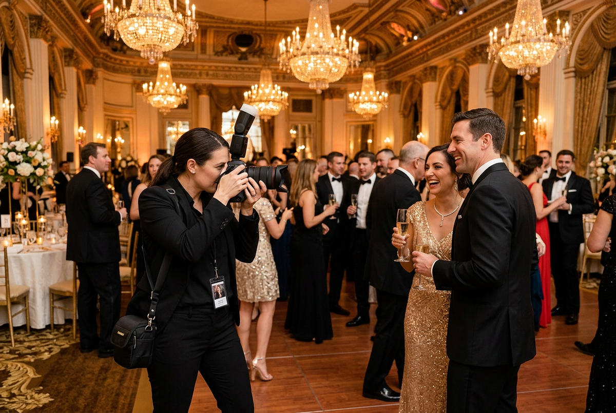 Professional event photographer at work