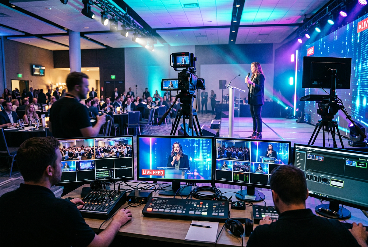 Professional live streaming setup at an event
